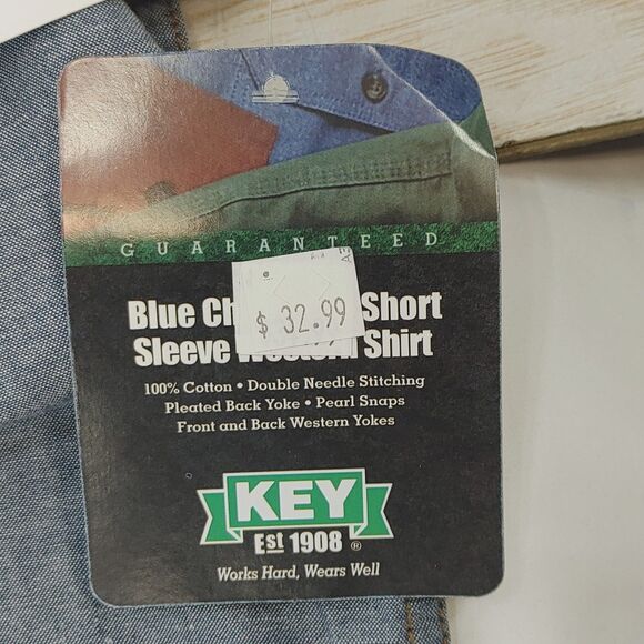 Key XLT Blue Chambray Men's Short Sleeve Western Work Shirt Pearl Snap 5007.45 - Picture 9 of 10